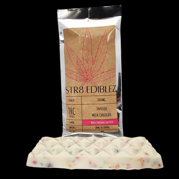 Str8 Ediblez white Chocolate fun fetti barz product and package Delta 8 THC